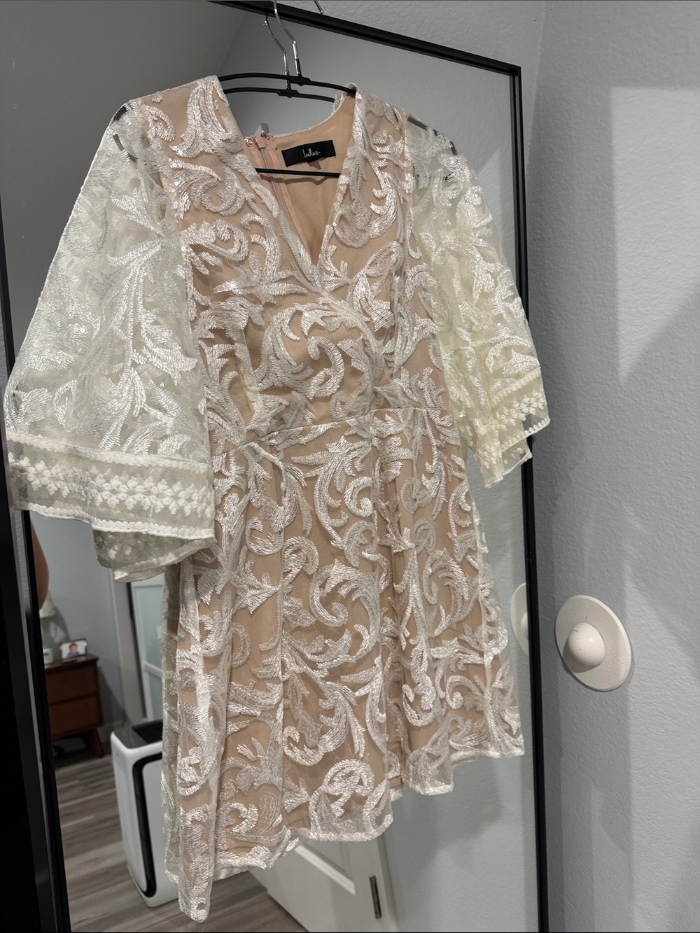 Nookie Nude Dress with White Lace Overlay
